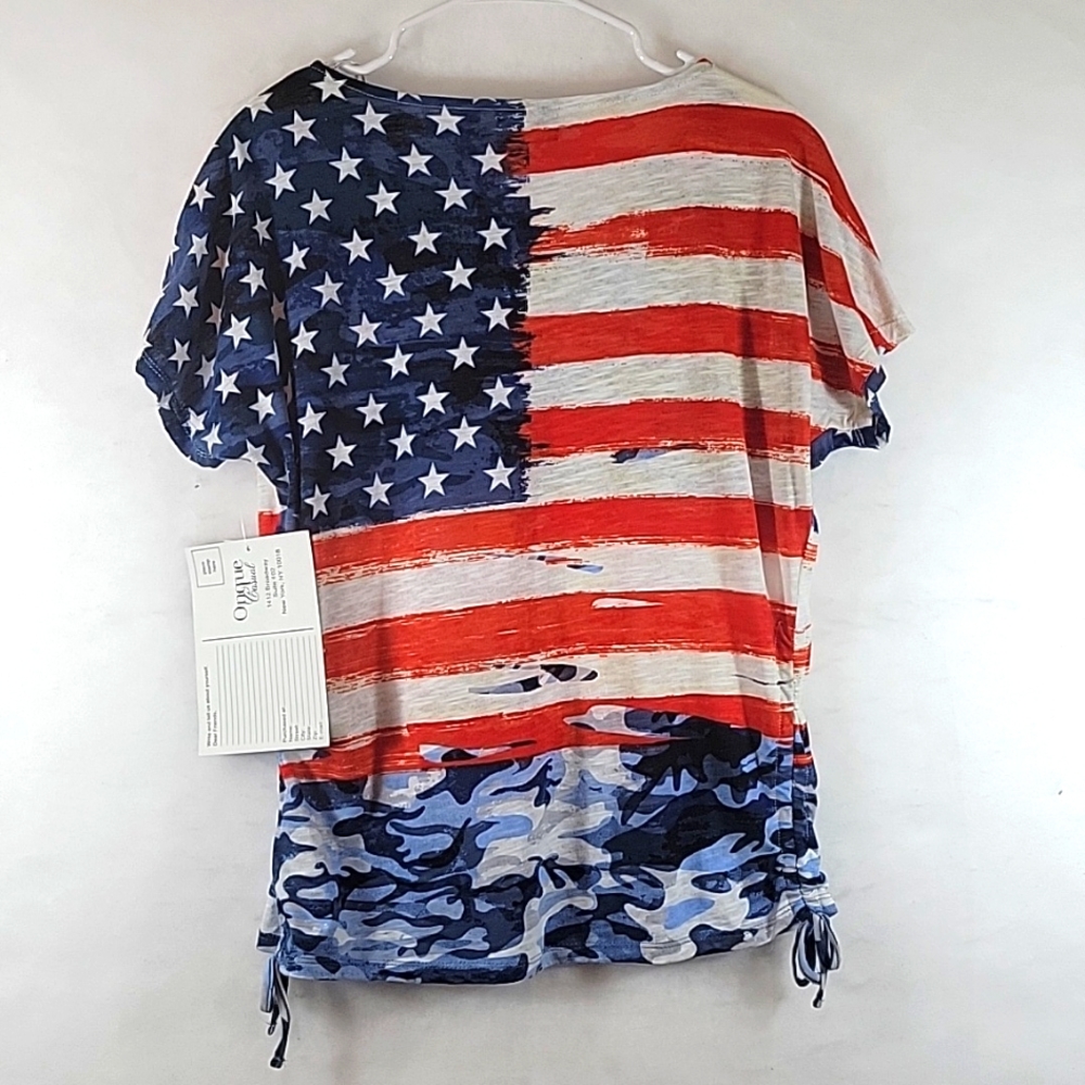 NWT Onque Casual Patriotic Rhinestone Embellished Dolman Short Sleeve Top Size M - Picture 7 of 7